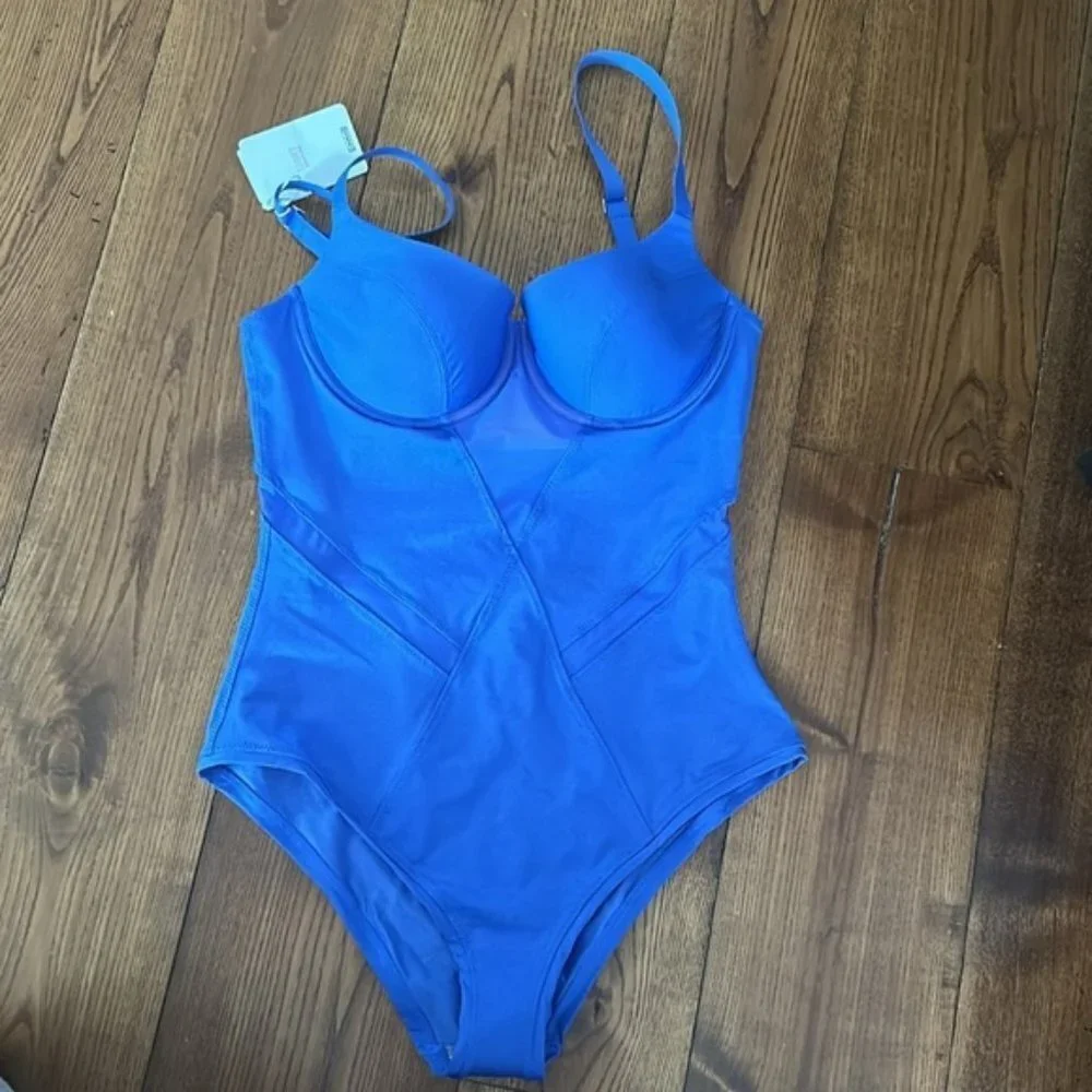 NWT WOLFORD Egyptian blue Juventas beach light shaping one piece swim L/B cup